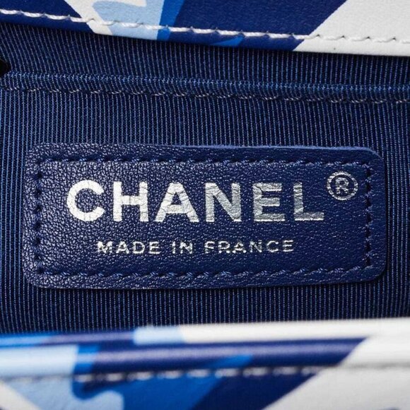 Chanel Blue/White Printed Leather Small Boy Bag - Picture 7 of 10